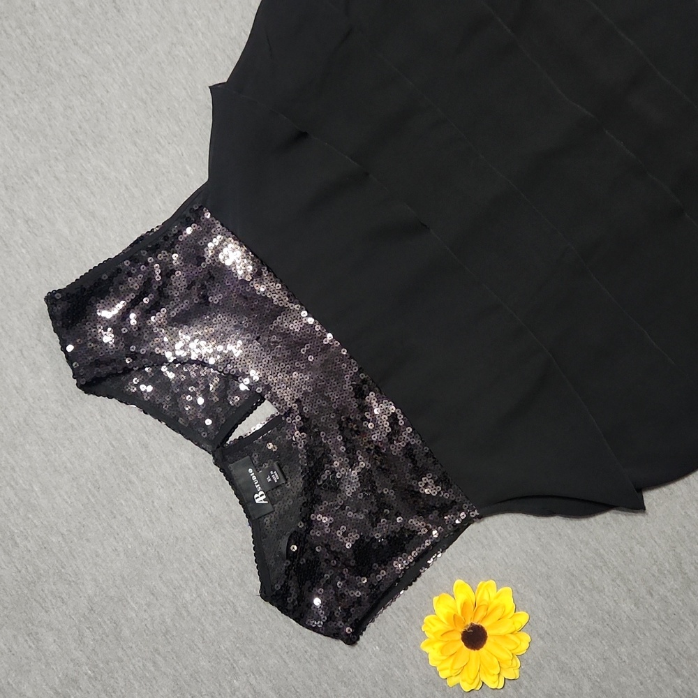 Y2K "AB Studio" Black Sequins & Ruffles Going-Out Club Tank Blouse Top Shirt